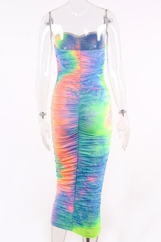 Unicorn Tie and Dye Ruched Strapless Dress