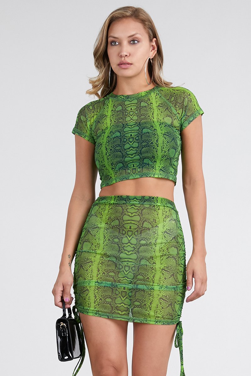 Green Animal Print Sheer Two Piece Cover Up Clothing
