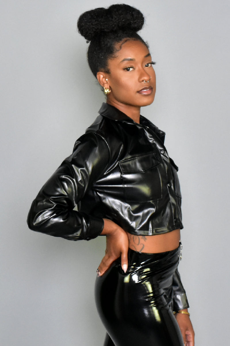 Faux Leather Crop Jacket