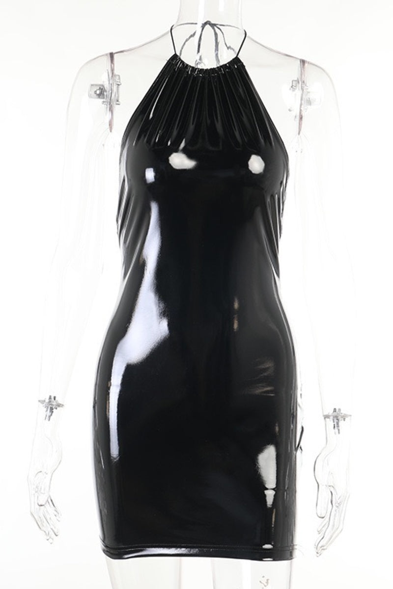 Faux Leather Halter Club Dress