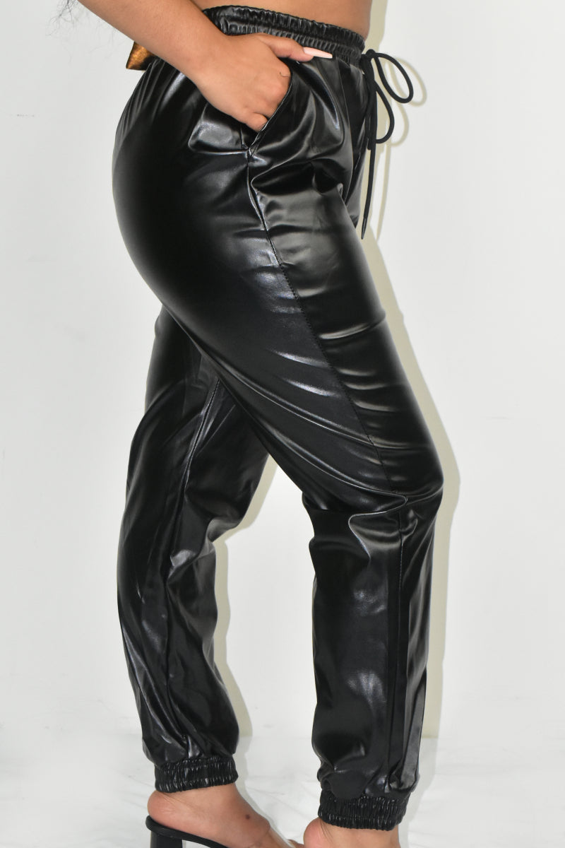 Faux Leather Party Jogger Pants