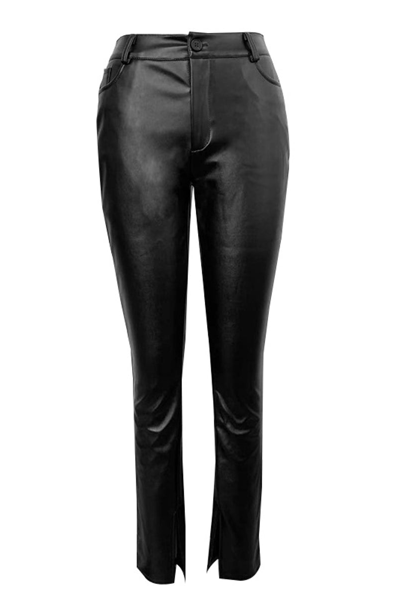 Faux Leather Split Flare Skinny Pants