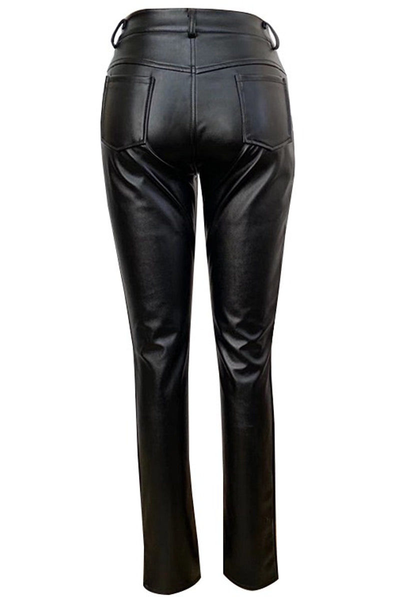 Faux Leather Split Flare Skinny Pants
