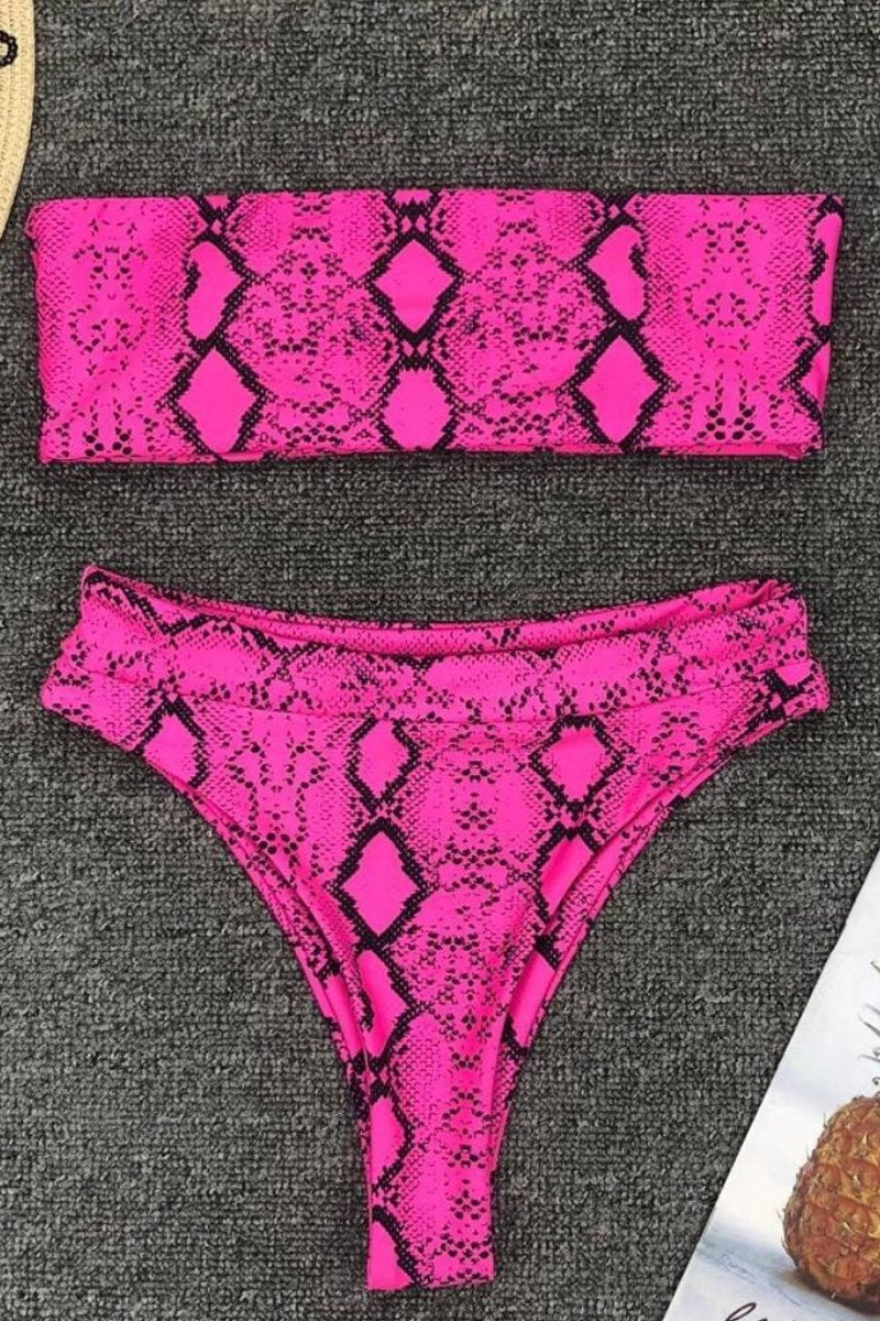 Yellow Python Print Bandeau Swimsuit Bikini Set – BodyFab.com