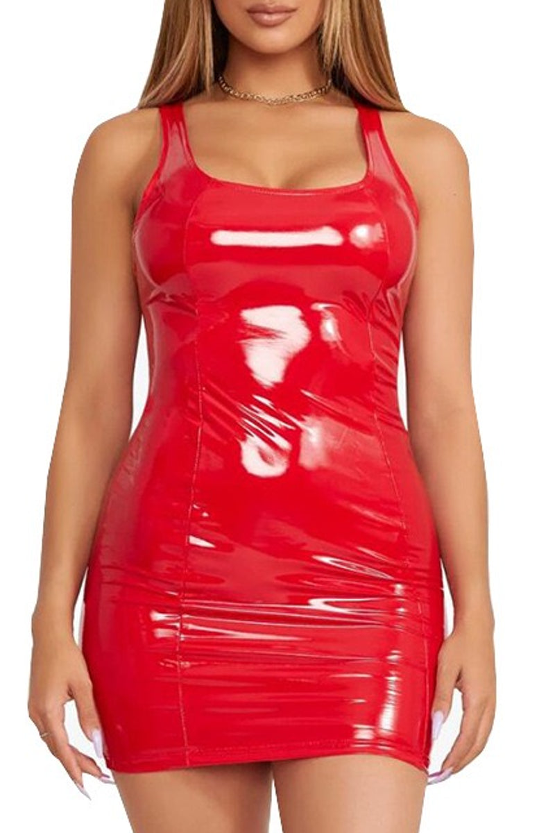 Latex Leather Sleeveless Mini Dress