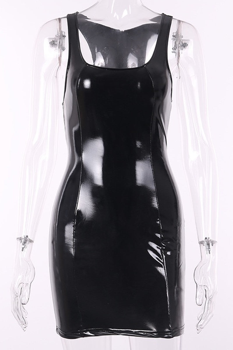 Latex Leather Sleeveless Mini Dress