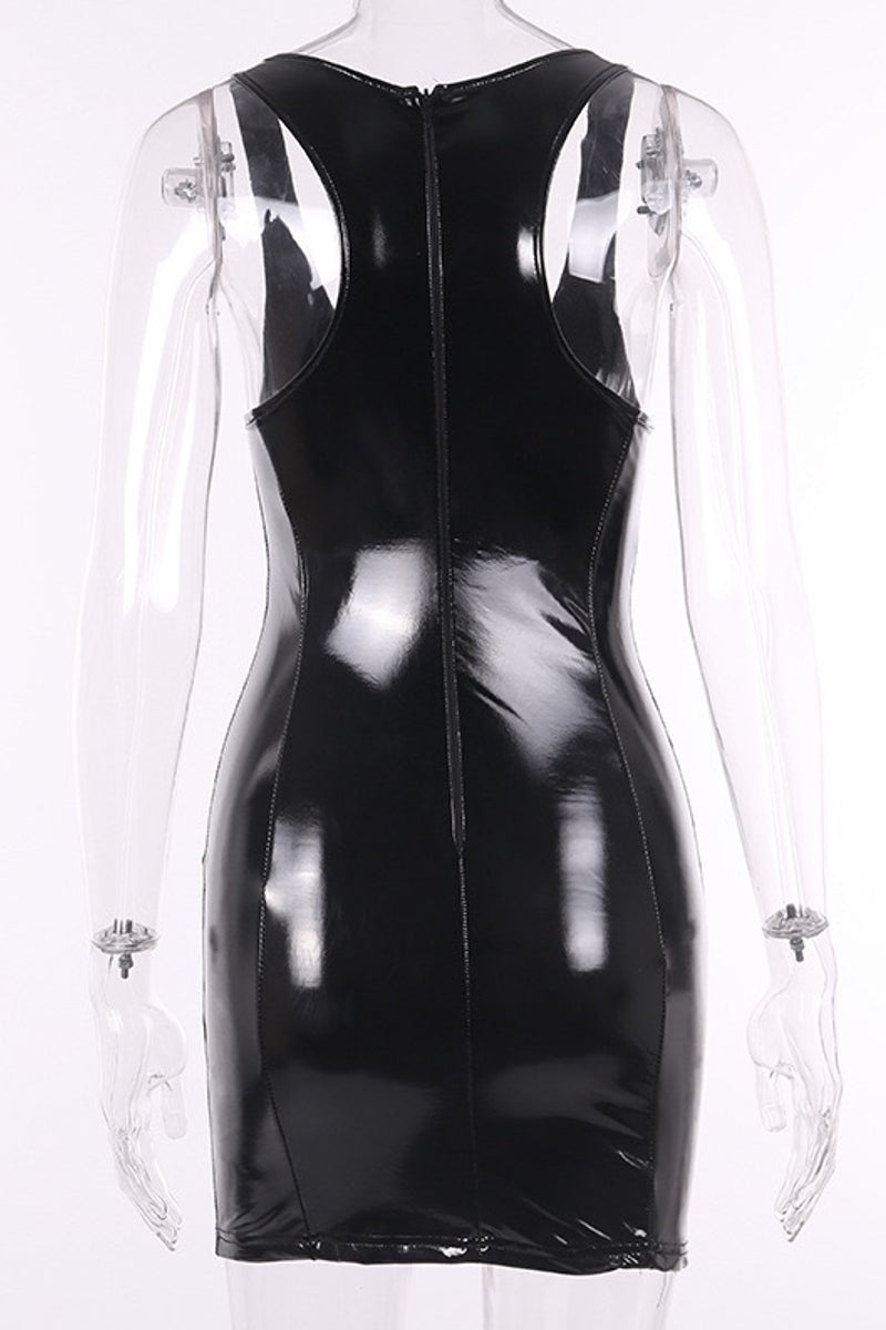 Latex Leather Sleeveless Mini Dress