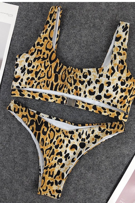 Cheetah Print Two Piece Bikini Set Swimwear