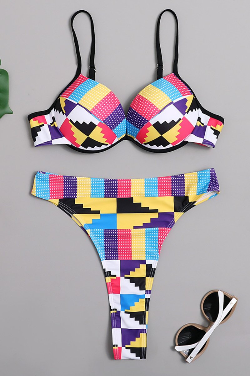Multi Color Kente Print High Waisted Bikini