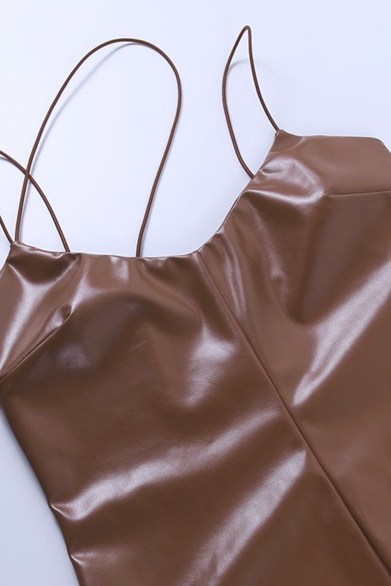 Faux Leather Strap Bodycon Dress