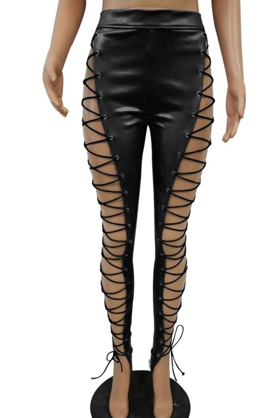Leather Criss Cross Stringy Pants