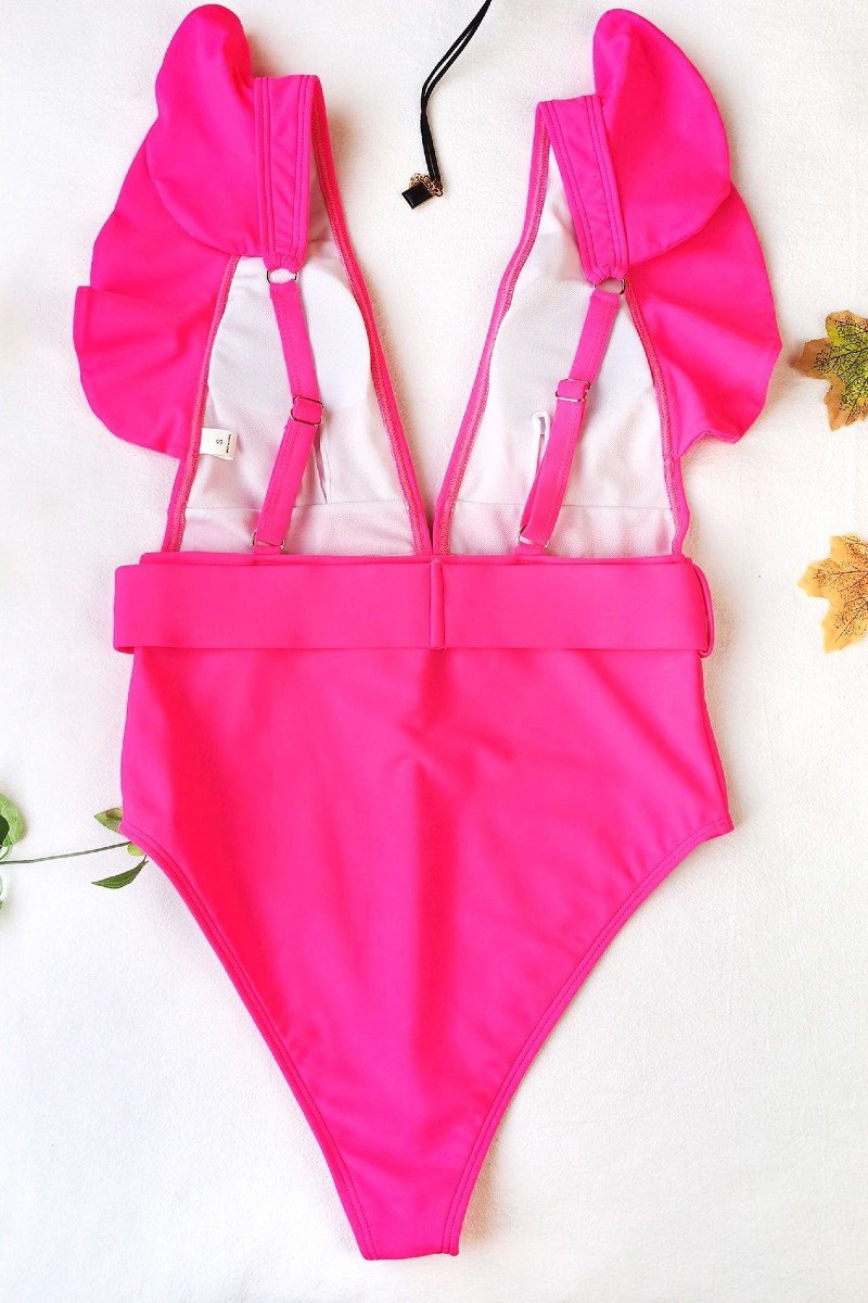 One Piece Ruffle Belted Swimsuit