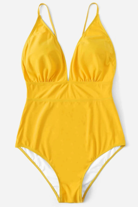 Yellow Ruched One Piece Swimsuit