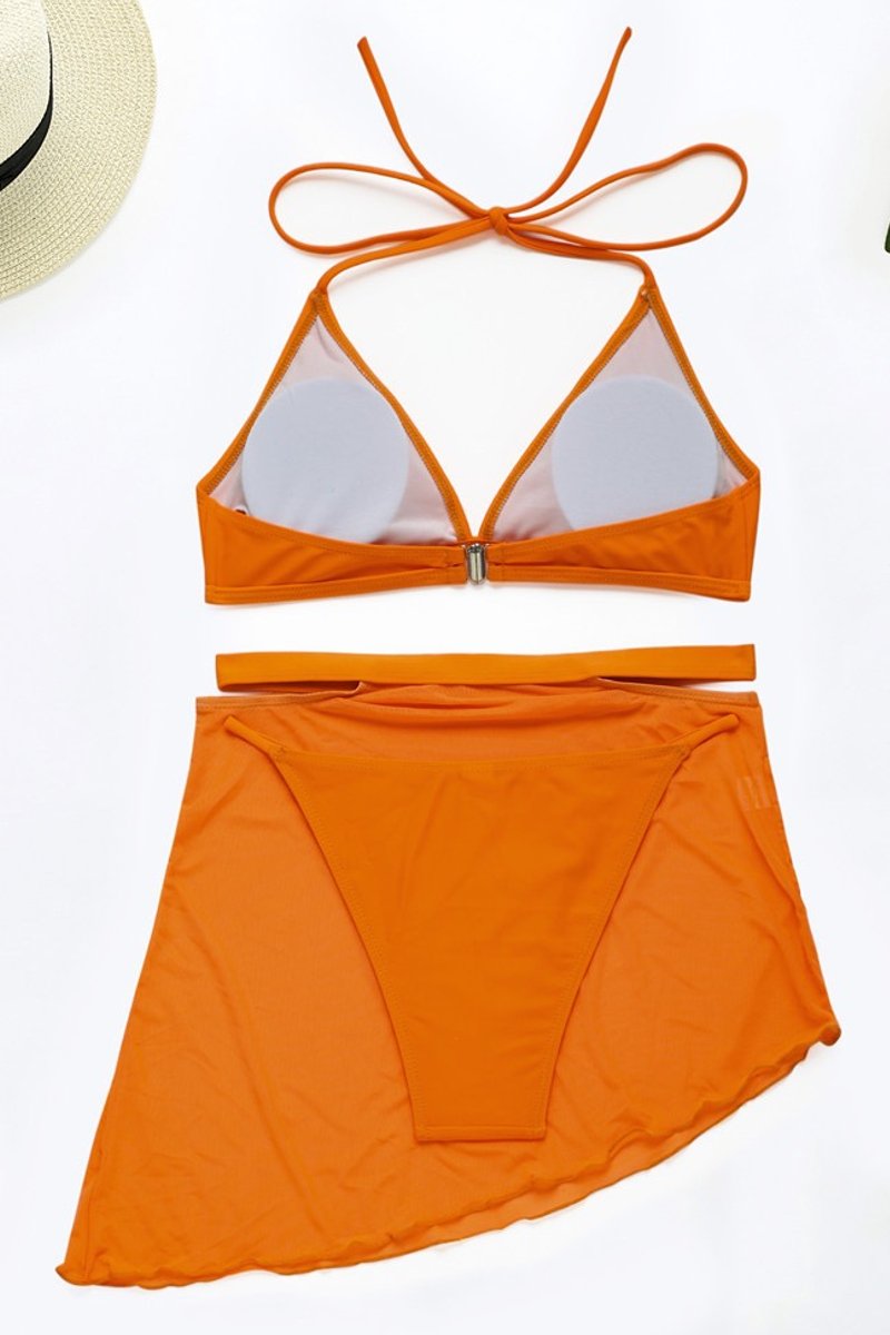 Halter Two Piece Bikini Swimsuit with Cover Skirt