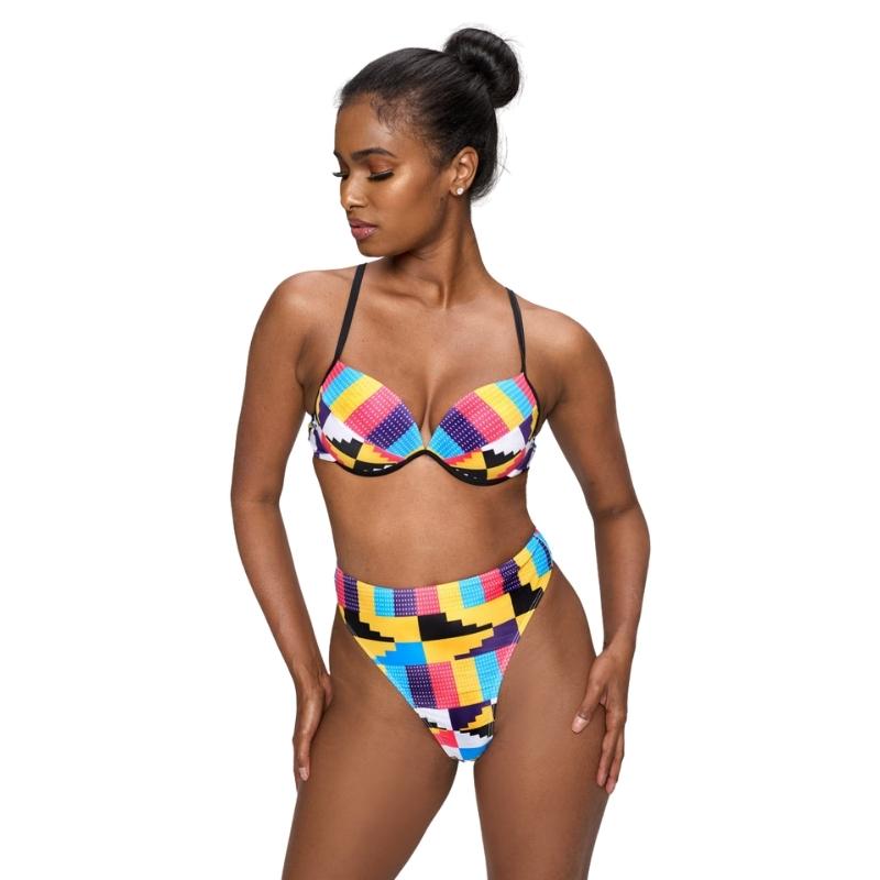 Multi Color Kente Print High Waisted Bikini