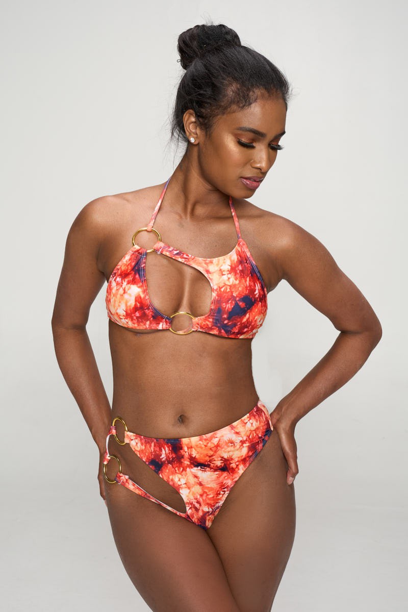 Lava Print Halter Neck Cut Out Bikini Swimsuit