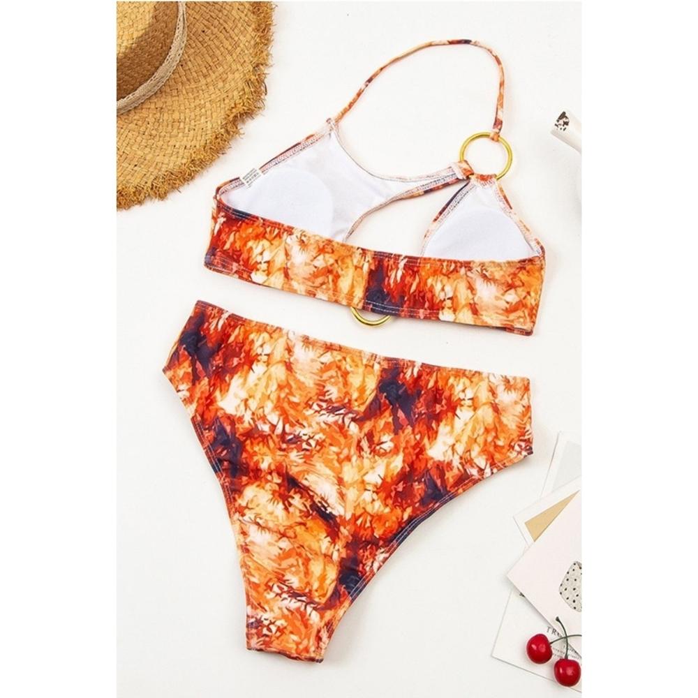 Lava Print Halter Neck Cut Out Bikini Swimsuit