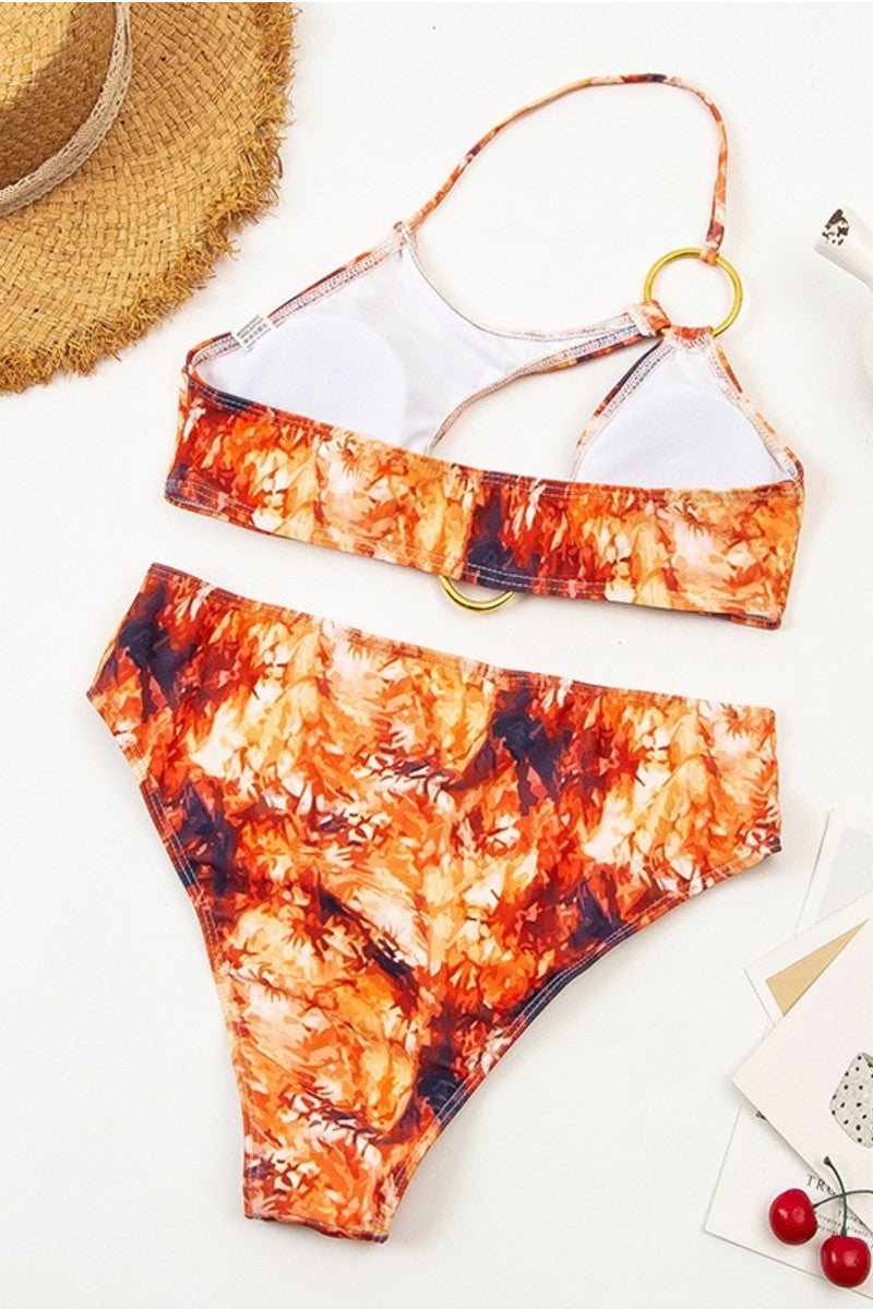 Lava Print Halter Neck Cut Out Bikini Swimsuit