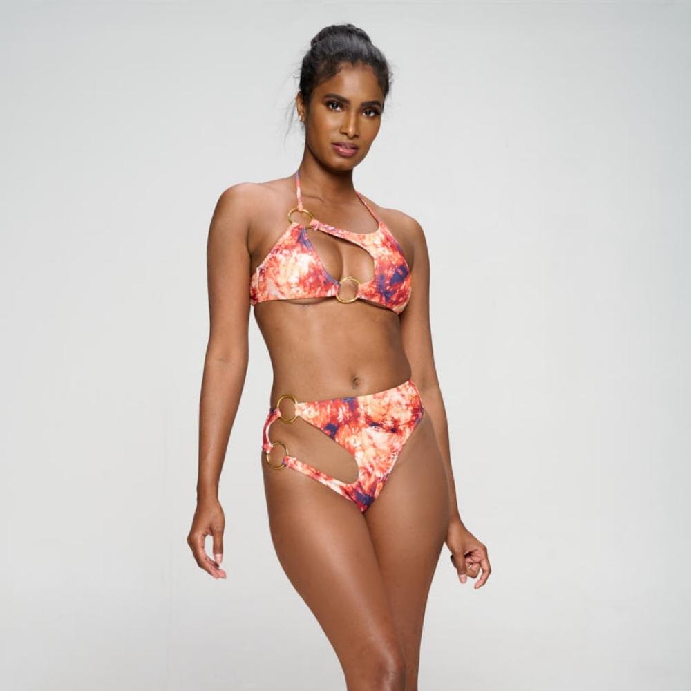 Lava Print Halter Neck Cut Out Bikini Swimsuit
