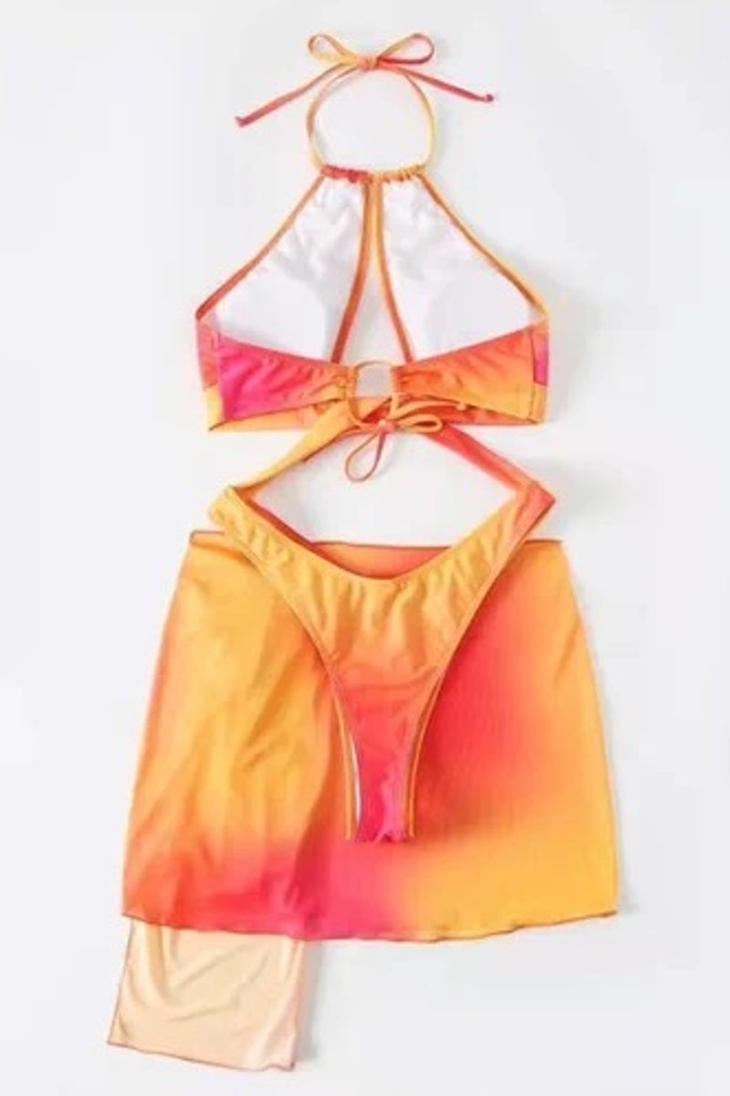 Multicolor Two Piece Set with Cover Skirt Swimwear