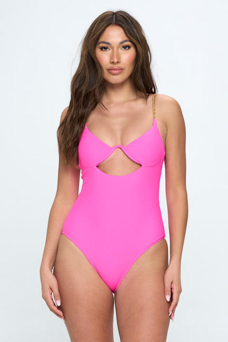 Pink One Piece Swimsuit With Chain Straps