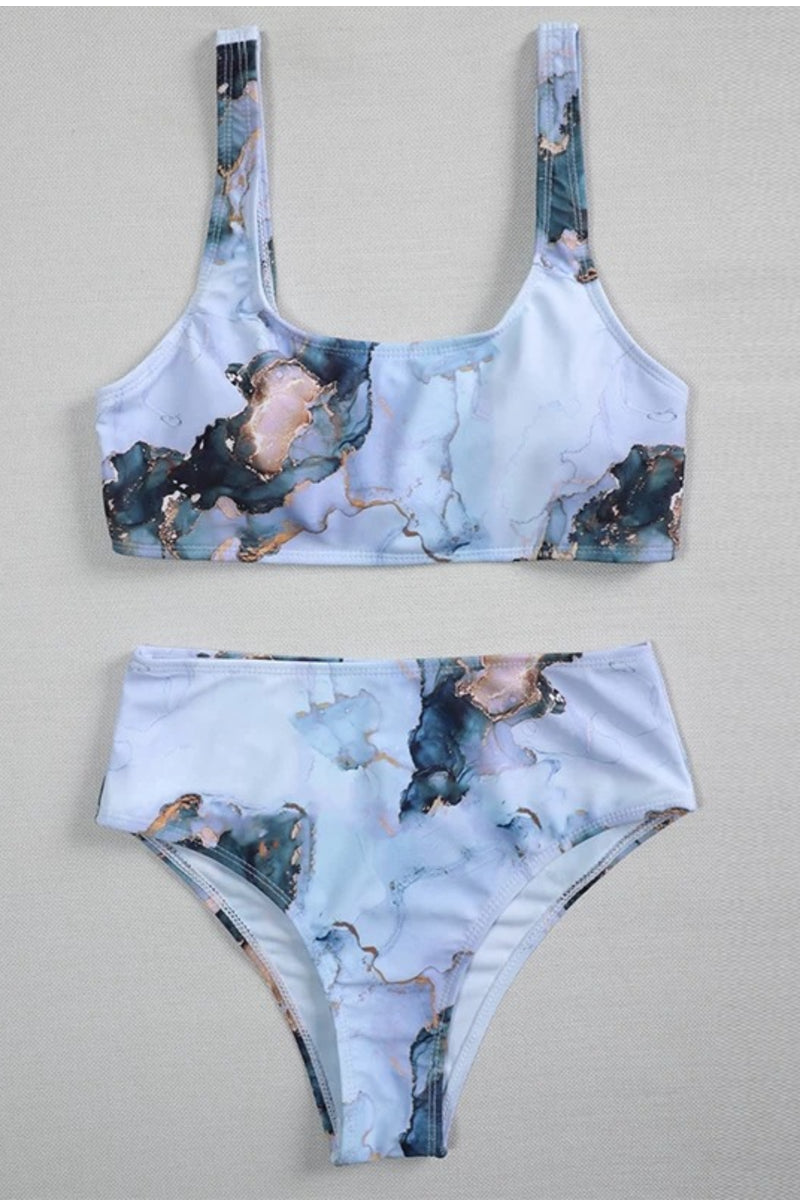 Marble High Waist Bikini Set