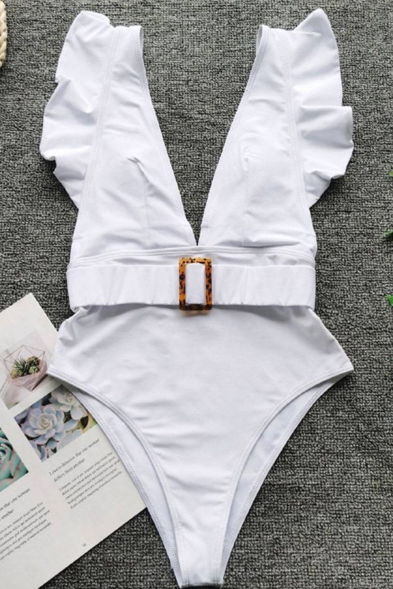 One Piece Ruffle Belted Swimsuit