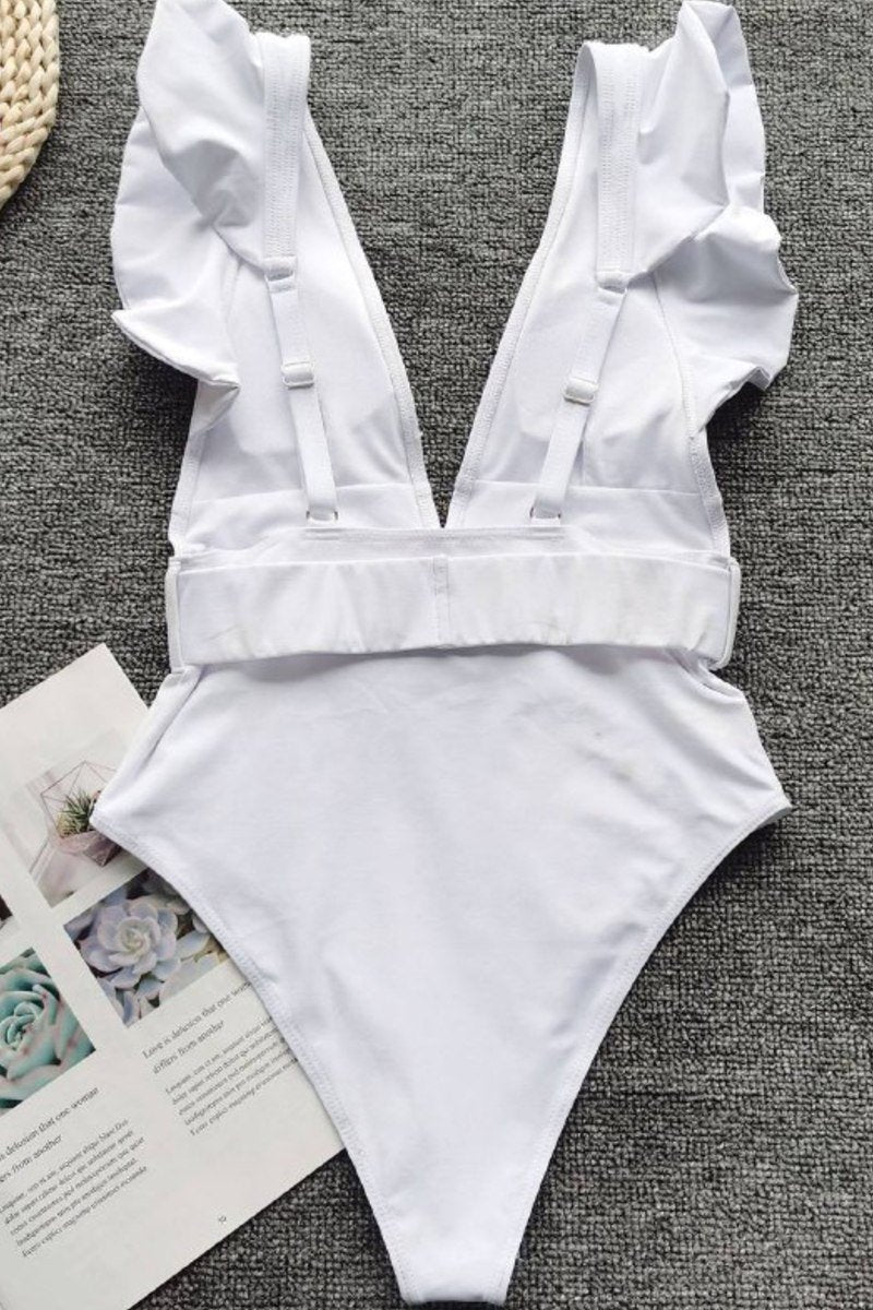 One Piece Ruffle Belted Swimsuit