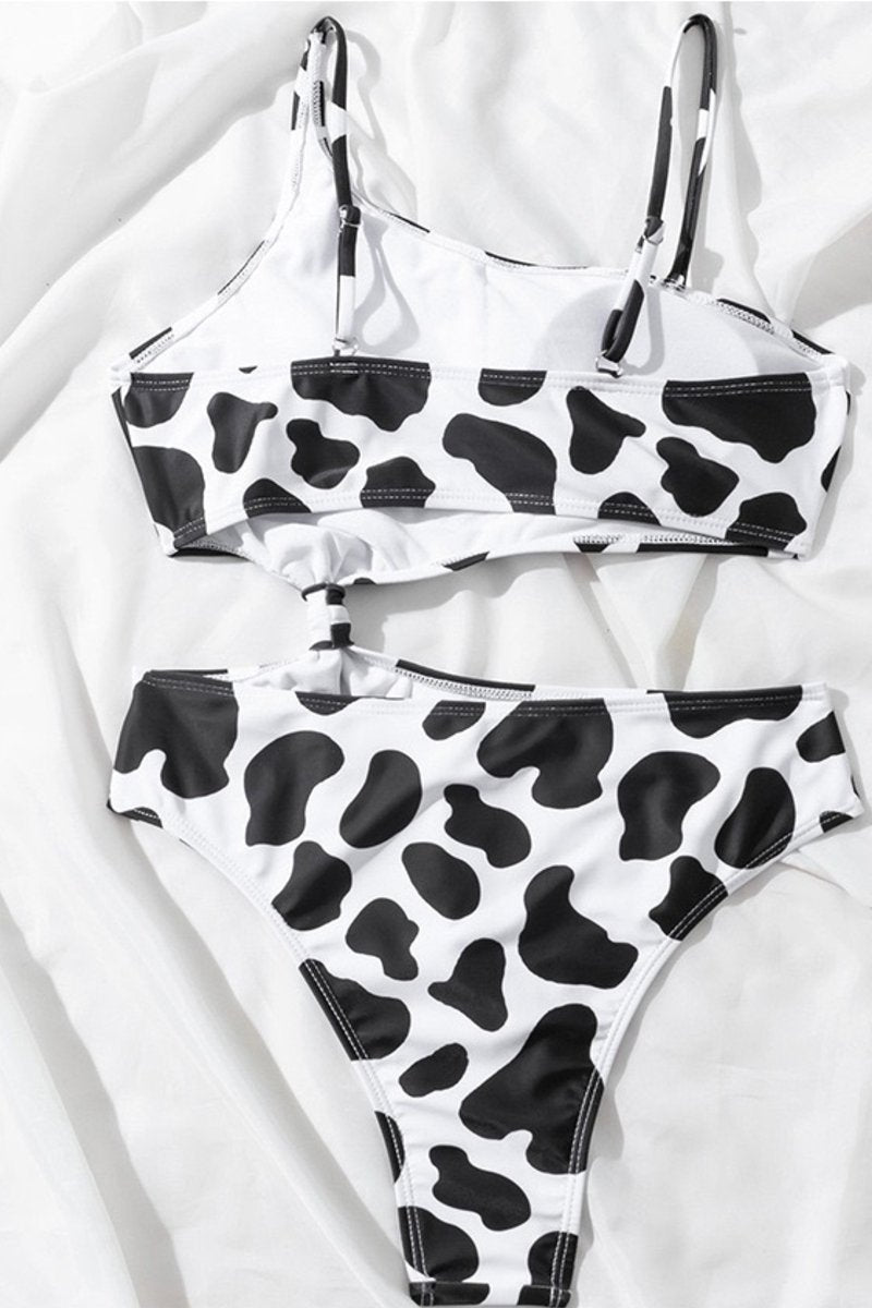 Black Cow Print One Piece Swimsuit
