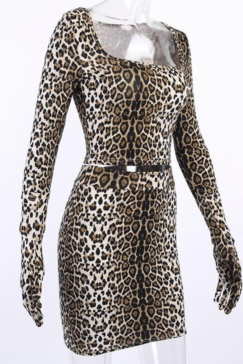 Cheetah Print Skirt Set Matching Gloves