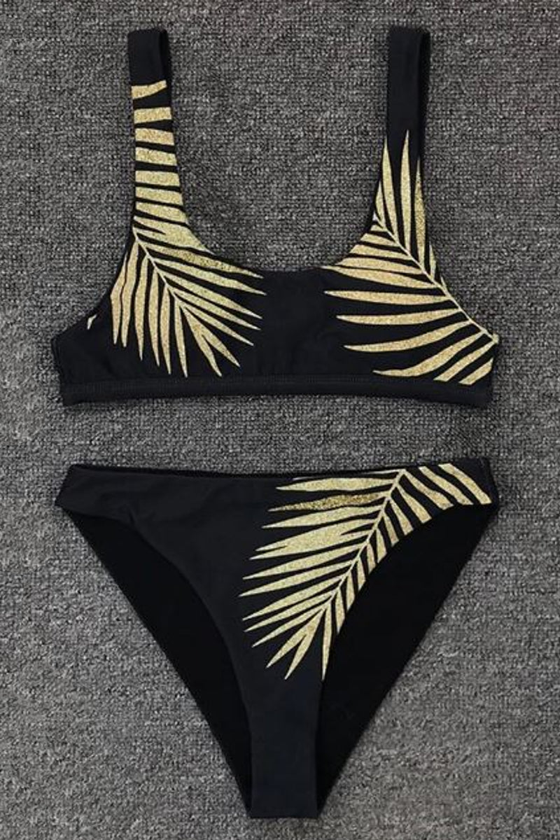 Palm Print Two Piece Bikini Swimsuit Swimwear