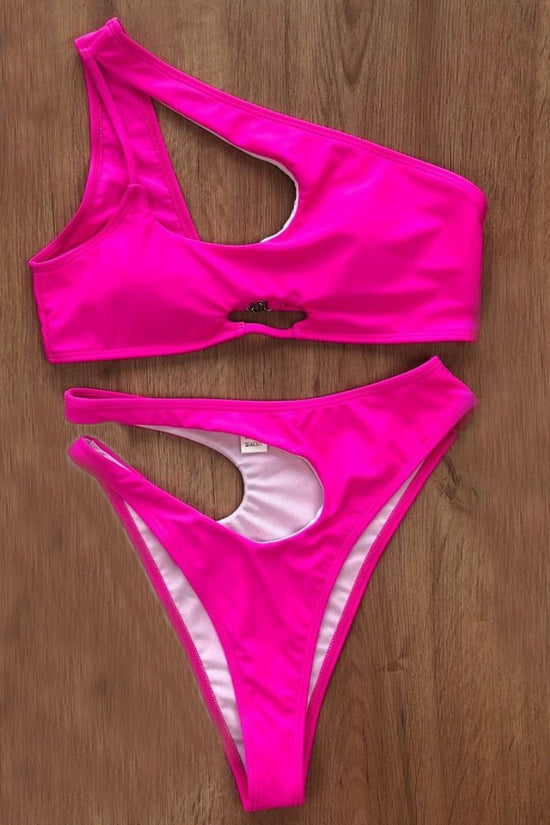Hot Pink Side Strip Bikini Set