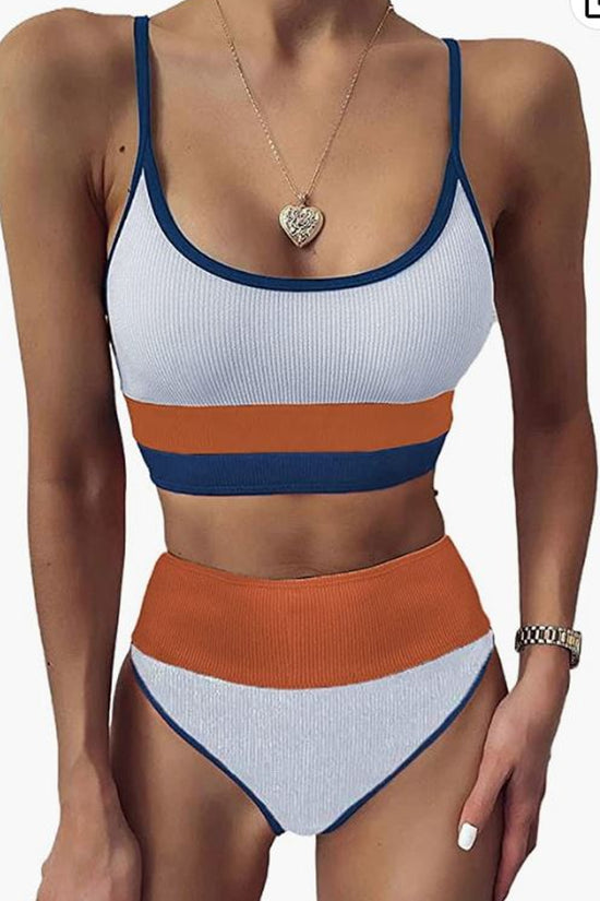 Load image into Gallery viewer, Color Block High Waist Bikini Two Piece Swimsuit Swimwear
