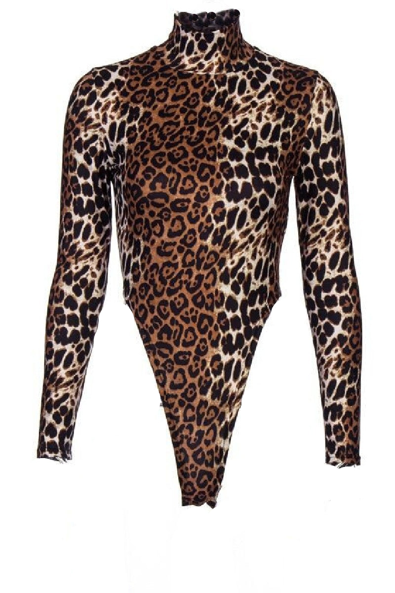 Leopard Print High Waist Turtle Neck Bodysuit