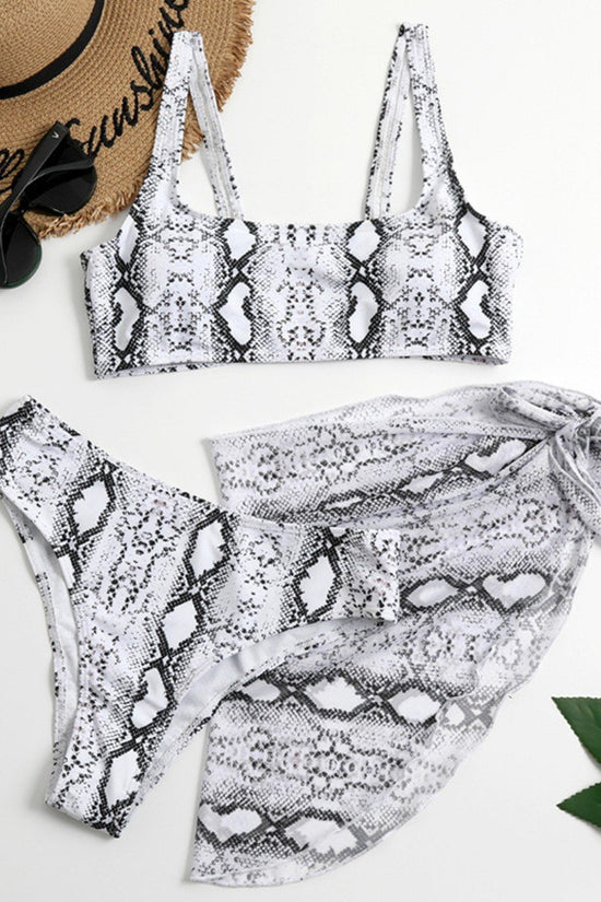 Snake Print Two Piece Bikini Set with Coverup