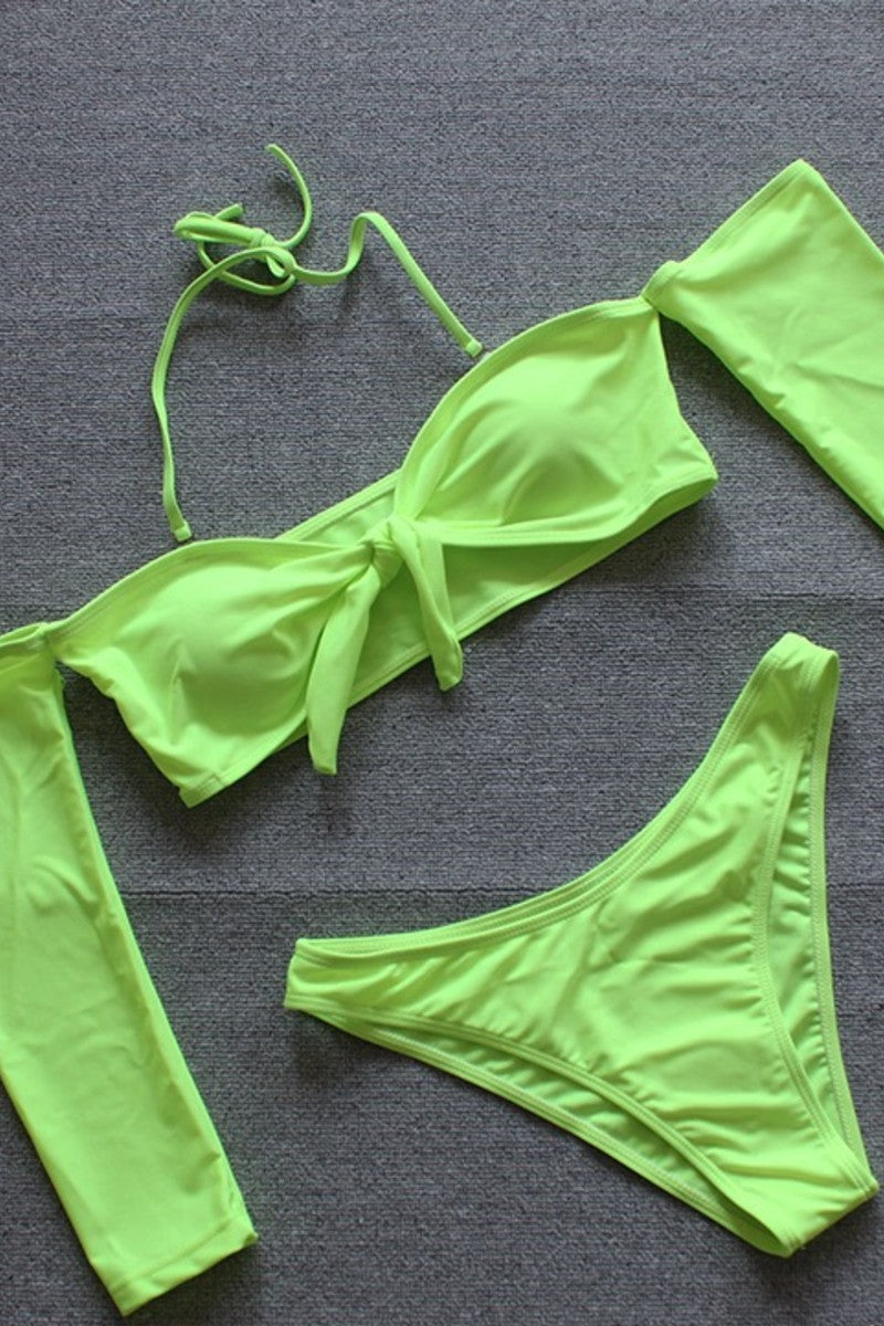Load image into Gallery viewer, Neon Green Long Sleeve Two Piece Bikini Set
