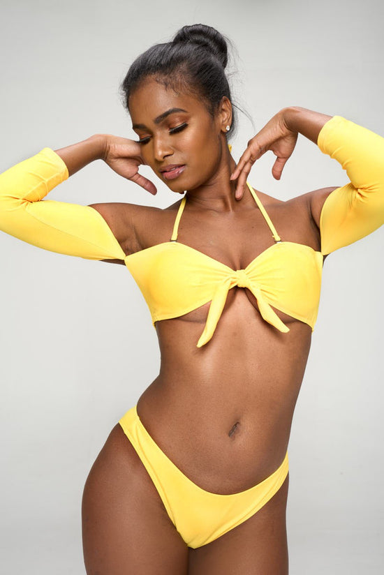 Yellow Long Sleeve Two Piece Bikini Set