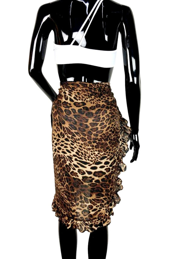 Load image into Gallery viewer, Cheetah Print Sheer Beach Cover WrapSwimwear
