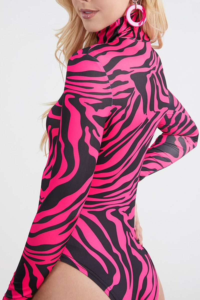 Zebra Print Bodysuit Long Sleeve