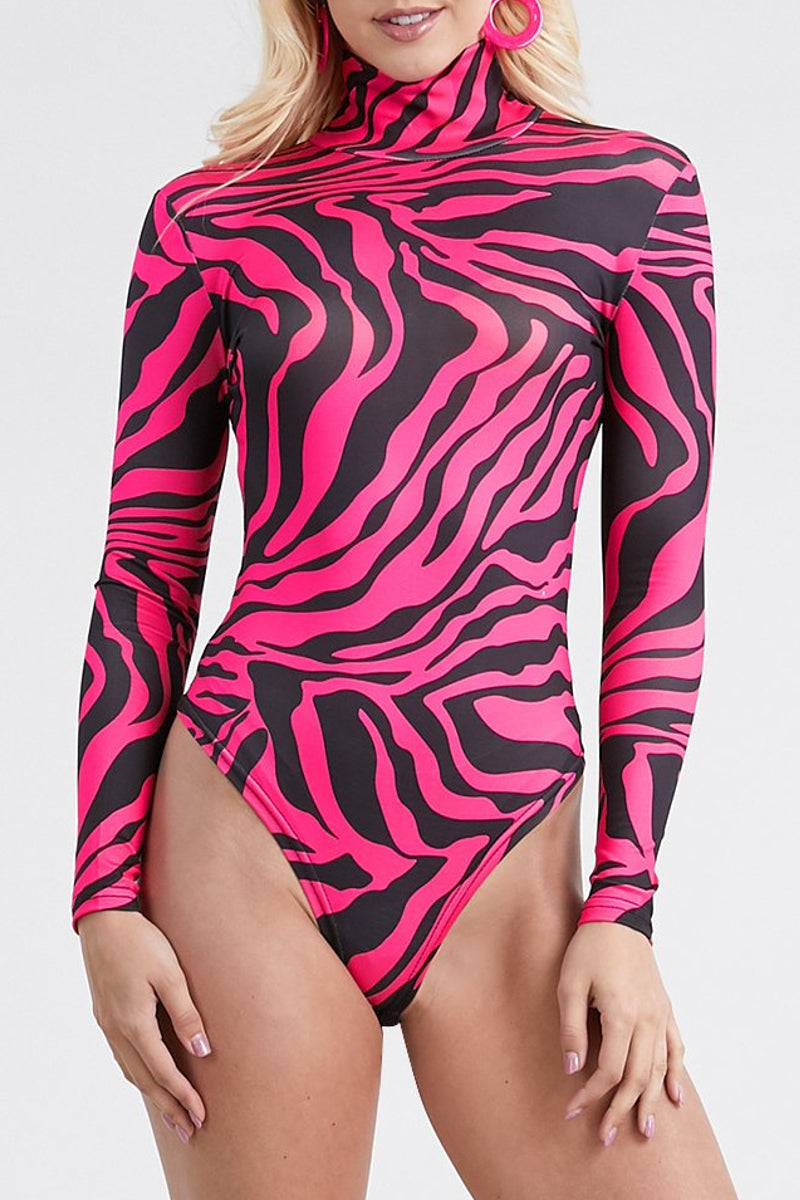 Zebra Print Bodysuit Long Sleeve