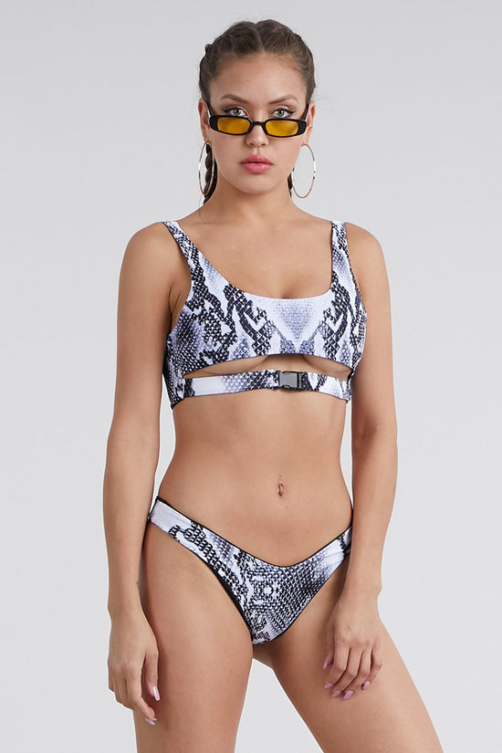 Python Print Underbust Buckle Bikini Set Swimwear