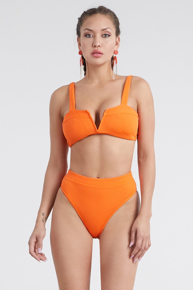 Two Piece Ribbed High Waist Bikini Set Swimwear
