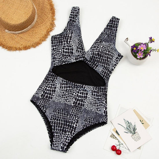 Black and White Print One Piece Swimsuit