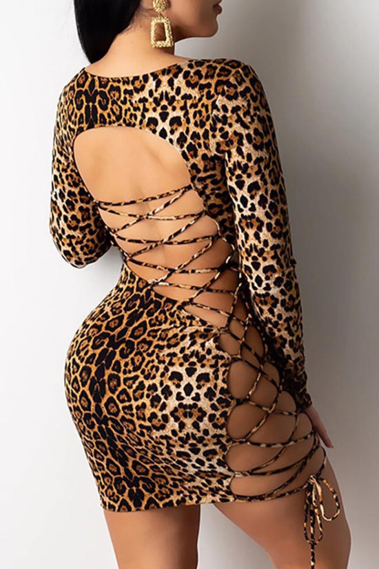 Criss Cross Sided Leopard Print Dress