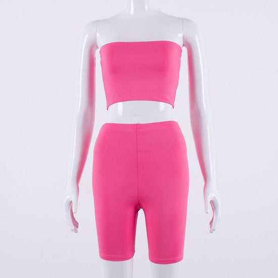 Neon Green Tube Top And Biker Shorts Set S / Pink Clothing