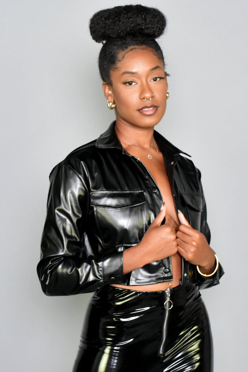 Load image into Gallery viewer, Faux Leather Crop Jacket
