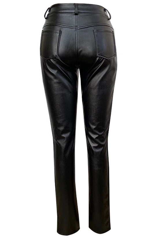 Faux Leather Split Flare Skinny Pants