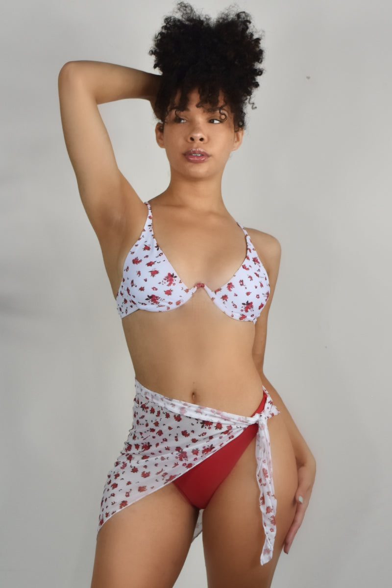 Load image into Gallery viewer, Floral Print Three Piece Bikini Set with Cover Up

