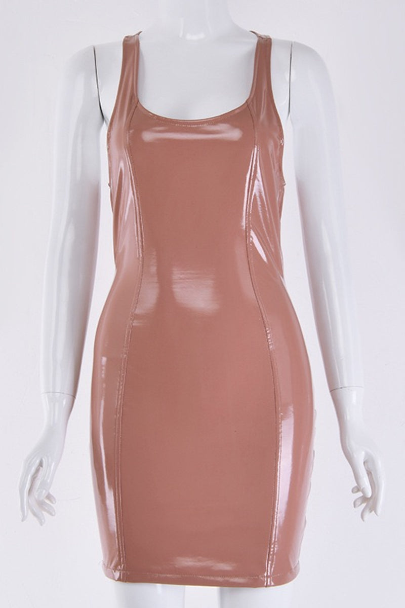 Latex Leather Sleeveless Mini Dress