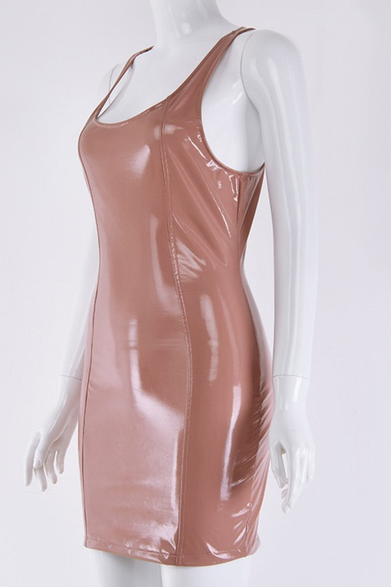 Latex Leather Sleeveless Mini Dress